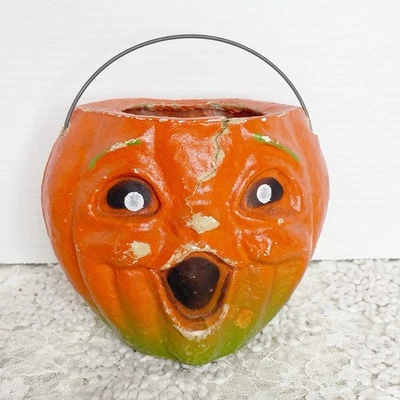 Linterna vintage de papel maché de pulpa de Halloween Jack O linterna calabaza JOL LEER Foto 1 de 4