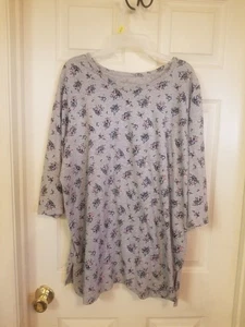 Camiseta túnica Woman Within talla grande 1X 22/24 gris floral cuello redondo mangas 3/4 - Imagen 1 de 11