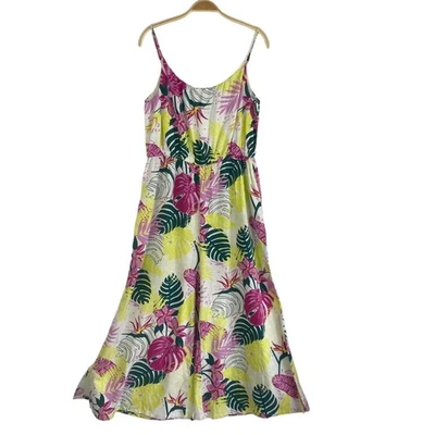 Nicole Miller Linen Blend Tropical Wide Leg Jumpsuit Overalls Women L Green NWOT - Image 1 of 4