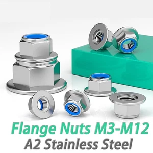 Flanged Nyloc Nuts Flange Nylon Insert Locking A2 Stainless Steel Nut M3 - M12 - Picture 1 of 12