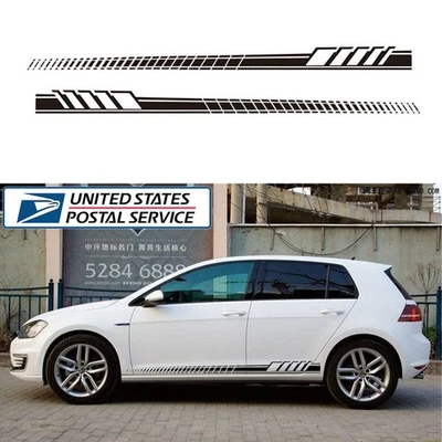 Pair Black Long Stripe Car Body Side Graphics Vinyl Decal Sticker Racing styling - Image 1 of 4