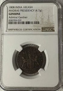 1808 India 10 Cash Madras Presidency, NGC ADMIRAL GARDNER SHIPWRECK COIN - Picture 1 of 2