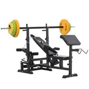 Hantelbank mit verstellbarer Langhantelablage, Beinstrecker, Preacher Curl - Bild 1 von 9