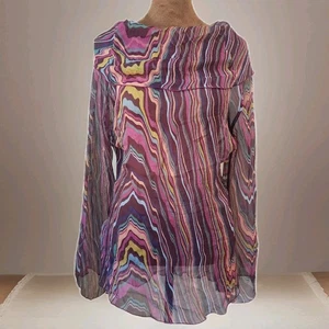 Top tunica donna onda righe trasparente svasata manica leggera retrò blusa setosa - Foto 1 di 6