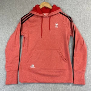 Adidas Classic 3 Stripe Hoodie Women’s Medium Red Olympic Canada Climawarm - Picture 1 of 7