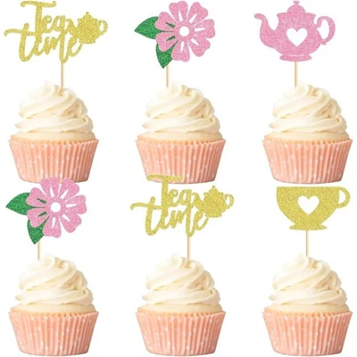 Teapot Floral Cupcake Toppers 12 PCS for Afternoon Tea Shower Garden Party - Image 1 of 4