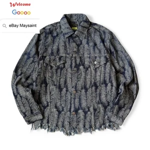 MAYSAINT JAPAN DENIM JACKET FEATHER DISTRESSED LONG SLEEVE TASSELS SHIRT COAT - Picture 1 of 15