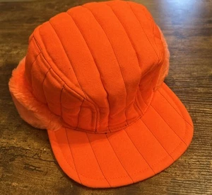 Vintage Thinsulate 3M Orange Trapper Hunting Hat W Faux Fur Size S Made In USA! - Picture 1 of 9