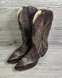 Roper Women’s Southwest Aztec Embroidered Square Toe Leather Boot Size 8.5 Brown - Picture 1 of 10