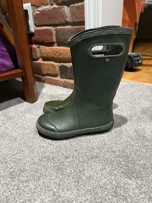 BOGS Rainboot Niños Niño Talla 2 - Verde Oscuro Asas Impermeable Botas de Goma NUEVAS Foto 1 de 4