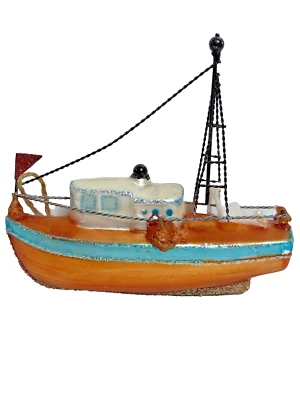 Pottery Barn Mercury Glass Fishing Boat Ornament 5.5" H x 6" L - Image 1 of 4