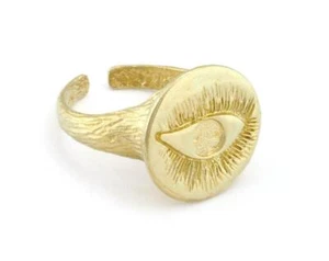 Anillo redondo ajustable latón crudo con textura de corteza de ojos talla 4857 - Imagen 1 de 3