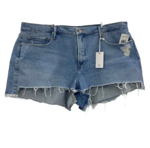 Good American 16 Good 90's High Waist Step Hem Denim Shorts Plus Size NWT Blue - Picture 1 of 9