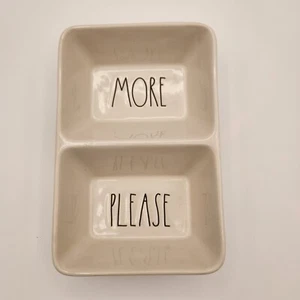Rae Dunn “MORE PLEASE" Dish 7.5"x5.25" 2 Sided Divided Serving Dish Bowl - Picture 1 of 12