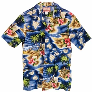 RJC Herren Medium Kurzarm Button Down Hibiskus Hawaii Inseln Hemd - Bild 1 von 7