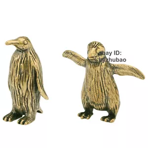 1 Paio Pinguino Ottone Piccola Statua Decorazione Casa Ornamento Animali Statuine Regalo - Foto 1 di 8