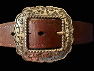 Silpada Italian Leather Belt Embossed Brown Sz M Etched Leaf Buckle Western - Image 1 of 4