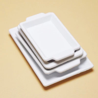 Puppenhaus Miniatur weiß Metall Essen Trinken Serviertabletts Dekor Maßstab 1:12