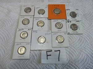 1951-1959 Roosevelt Silver dime some uncirculated LOT of 12 FREE SHIP! - Picture 1 of 9