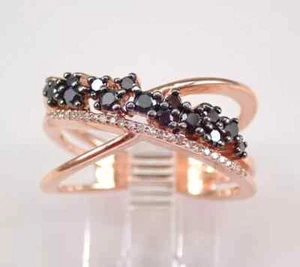 14K Two Tone Gold Plated 1.00Ct Round Cut Lab Created Black Diamond Wedding Ring - Picture 1 of 7