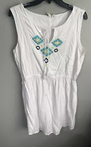 Kenji Anthropologie White Beaded Dress Size 12 Turquoise Aztec - Picture 1 of 6