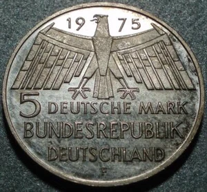 1975 REPUBLIC of WEST GERMANY Commemorative EUROPEAN MONUMENTS "5 Deutsche Mark" - Picture 1 of 2