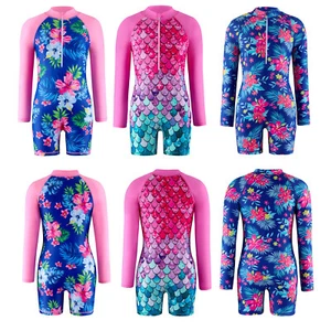 Girls Bathing Suit Fish Scales Print Swimsuit Short Swimwear Mock Neck Unitard - Picture 1 of 34