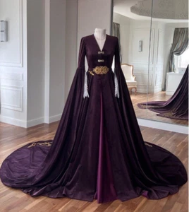 Elegant Wedding Dresses Cape Long Sleeve Caucasus National Purple Velvet - Picture 1 of 5