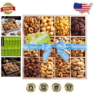 12 Assorted Premium Nuts in Reusable Wooden Tray - Perfect Congratulations Gift - Picture 1 of 9