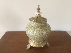 Vintage Decorative Vase With Glass Chips Finish And Brass Base And Lid - Picture 1 of 7