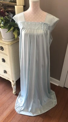 JC Penny Nightgown Womens Large Long Nylon VTG Blue Lace Made USA - Image 1 of 4