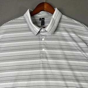 Adidas Golf Polo Shirt 2XL White Gray Striped Performance Primegreen Breathable - Picture 1 of 13