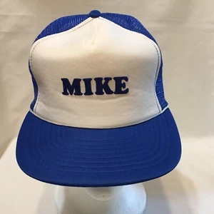 Vintage Foam Mesh “MIKE” Snapback Trucker Cap Baseball Hat Blue White - Picture 1 of 9