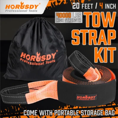 6M Towing Strap Kit 4" x 20Ft Snatch Straps Winch Heavy Duty 18T/40,000LB - image 1 of 4