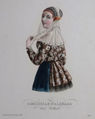 Demoiselle d' Alkmaar - Tracht - Charles Philipon 1830 - Rare Lithografie - Bild 1 von 3