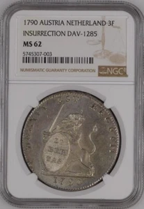 1790 Austria Netherlands 3 Florin NGC MS62 RARE - Picture 1 of 2