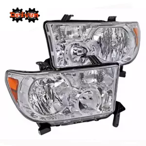 08-17 Sequoia 07-13 Tundra Headlights Chrom Housing Halogen Headlights Lamp Pair - Picture 1 of 2