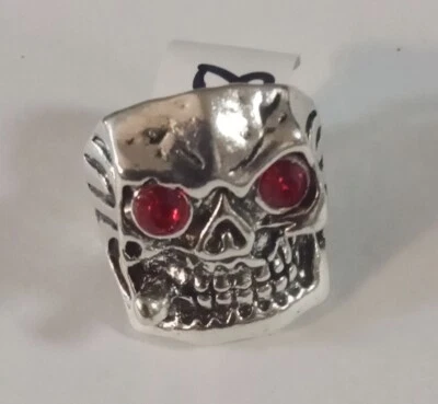 Silver Plated Stainless Steel Skull With Red Gem Eyes Ring - Image 1 of 2