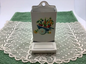 Vintage Streichholzhalter aus Metall mit Deckel, Landhauswagen mit Obst Retro - Bild 1 von 9