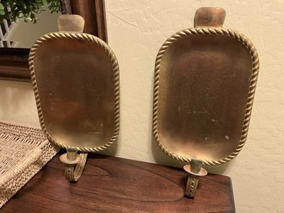 Par de castiçais suecos de latão para arandela de parede cerca de 1900 raros 14 polegadas Suécia - Imagem 1 de 4