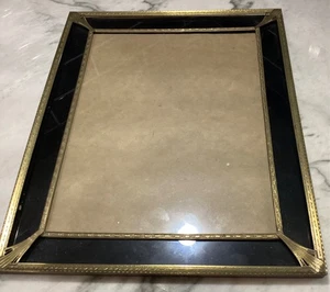 Vintage Art Deco Gold Filagree and Black Glass Metal Picture Frame - Picture 1 of 5