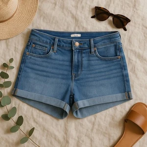 OLD NAVY Cuffed Boyfriend Jean Shorts Mid Rise Stretch Denim Womens 6 - Picture 1 of 5