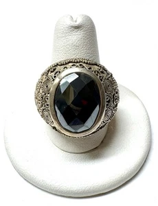 Sterling Silver Large Hematite Dome Ring sz 10 - Picture 1 of 4