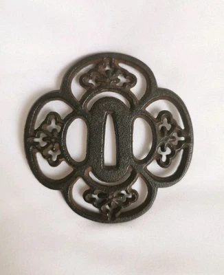 Tsuba en Fer Katana Garde Épée Vintage Japonais - Photo 1/4