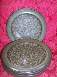 5er Set Vintage Franziskaner Madeira Essteller 10 1/2" Braun Grün USA - Bild 1 von 3