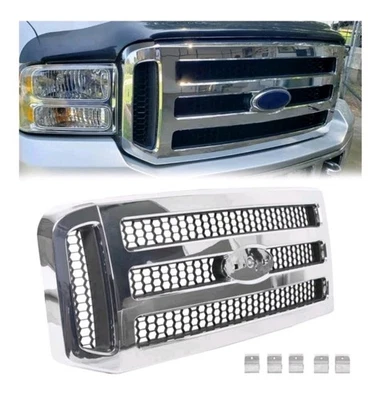 New Chrome Grille For 2005-2007 Ford F-250 F-350 F-450 Super Duty Replacement - Image 1 of 4