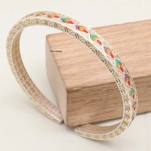 Pure 999 Fine Silver Women's Bangle Square Band Golden Flower Cuff 56-58mm Dia. - Picture 1 of 7