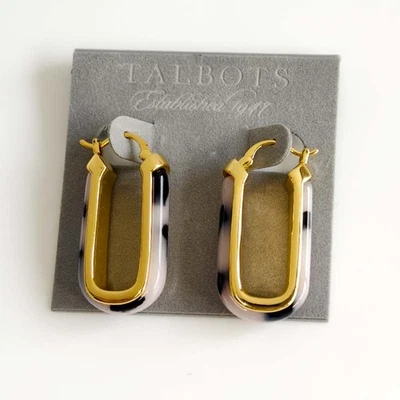 New Talbots Resin Leopard U Hoop Earrings Gift Chic Women Party Vacation Jewelry - Image 1 of 4