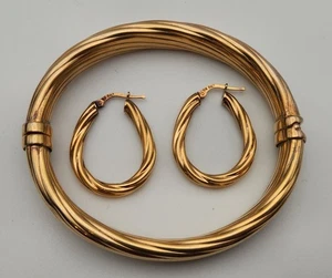 Vintage Veronese Italy 925 Gold Vermeil Hinged Bangle Bracelet & Earrings Set - Picture 1 of 6