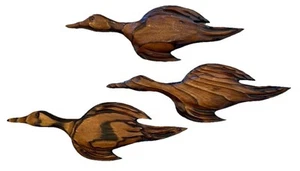 Vintage Chainsaw Carving Wood Wall Decor Set Of 3 Ducks Each 15.5” Beaver Wood - Picture 1 of 11